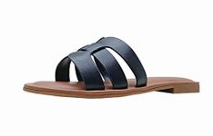 The Drop Women's Monika Flat H-Band Slide Sandal, Faux Leather Black, 5.5 UK