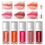 FalconX 5 Piece Set Lip Glow Oil, Hydrating Lip Oil for Women - Non-Sticky Lip Gloss Oil Jelly Lip Cherry Liquid Lipstick for Moisturizing, Reduces Fine Lines Prevent Chapped Lips