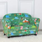 PWTJ Kid Sofa Chair,2-Seater Upholstered Kid Couch with Dinosaur Pattern Velvet Fabric for Children Gift