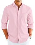 COOFANDY Men's Casual Long Sleeve Button Down Dress Shirt Untucked Muscle Fit Wrinkle Free No Tuck Oxford Shirts Pink