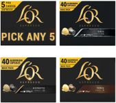 L'Or Espresso Coffee Pods PICK ANY 5 from 3 different blends flavour inc. Forza, Ristretto and Onyx - Nespresso®* Compatible Aluminium Coffee Capsules - Each pack 40 pods, Total 200 pods (200 Drinks)
