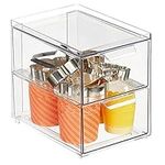 mDesign Stackable Storage Containers Box with 2 Pull-Out Drawers - Stacking Plastic Drawer Bins for Kitchen Pantry and Cupboard, Cabinet, Counter, Island and Tables - Lumiere Collection - Clear