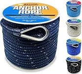 Premium Boat Anchor Rope 100 Ft Double Braided Boat Anchor Line Blue Nylon Marine Rope Braided 3/8 Anchor Rope Reel for Many Anchors & Boats 3/8 Inch Navy Blue