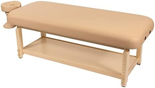 Spa Luxe Brand Stationary Massage Table with Headrest and Arm Shelf (Beige)