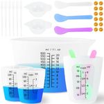 Creahaus Silicone Measuring Cups Tool Kit, Easy to Read 600ML Silicone Mixing Bowl with 250&100ML Silicone Resin Mixing Cup, Easy Clean Reusable Epoxy Resin Supplies with Stir Sticks, Pipettes