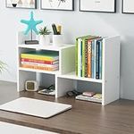 Dyserbuy Adjustable Desktop Bookshelf, Expandable Wood Desktop Office Supplies Organizer Storage Rack, Counter Top Bookcase, Multipurpose Desk Shelf Organizer, White