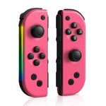 7-Color of Led Joypads Controller for Switch/OLED/Lite,Switch Joypad Support Wake-Up Function, Six-Axis and Turbo Function With Straps (Pink)