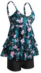 ECUPPER Womens Tankini Sets with Shorts Plus Size Swimwear 2 Piece Swimsuits Ruffle Flounce Tankini Top and Shorts Green Flower