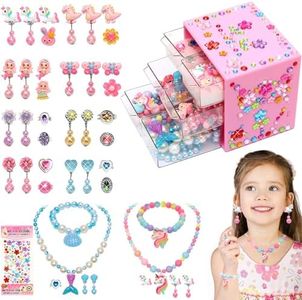 Toys for Girls Jewelry,37PCS Princess Toddler Girl Toys Age 6-8 for Pretend Play & Dress Up, Adjustable Ring Clip on Earrings Kids Toys for 3 4 5 6 7 8 9 Year Old Girls Christmas Birthday Gifts Ideas