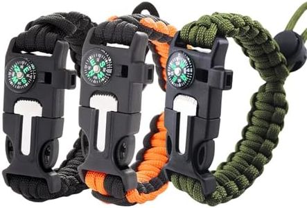 DIHAIMI Paracord Survival Bracelet (3 Pieces), Adjustable, Practical Five Functions, Fire Starter, Loud Whistle, Reliable Compass, Rope Cutter, Reliable Paracord