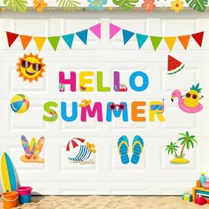 JarThenaAMCS 25Pcs Hello Summer Garage Decoration Magnet Stickers Watermelon Palm Tree Magnetic Refrigerator Decals for Hawaiian Tropical Luau Beach Party Home Cruise Door Car