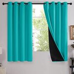 Deconovo 100% Sun Blocking Thermal Curtains, Sound Proof Drapes with Black Backing, Full Light Blocking Panels for Bedroom and Living Room (Teal Blue, 2 Panels, 52 Wide x 63 Long)