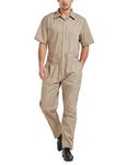 TOPTIE Overalls Mens Short-Sleeve Coveralls Workwear with Elastic Waist, Khaki Coverall