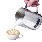 Milk Frothing Jug - Dailyart 600ml/20fl.Oz. 304 Stainless Steel Milk Jug with Thermometer, Special Dripless Spout and Scale Mark, Metal Barista Milk Pitcher for Making Cappuccino Latte and Espresso