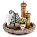 Turntable Rustic Wooden Serving Tray: Hanobe Round Wood Decorative Vintage Centerpiece Candle Holder Trays Farmhouse Ottoman Tray with Turn Table for Kitchen Countertop Coffee Table