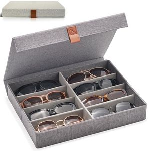 ZICOTO Beautiful Sunglass Storage Organizer For 8 Pairs - A Stylish Linen Case Protects and Displays All Your Glasses - The Perfect Storage Organizer To Hold Multiple Glasses Safe and Dust Free