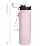 OLDLEY Stainless Steel Water Bottle with Straw 1L Vaccum Insulated Large Drink Flask Metal Water Bottles 1 litre Leakproof Keep Drinks Hot Cold for Bike Camping Sports Gym Adult Women Men(Pink, 1 Lid)