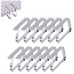 qinsou Outdoor Tablecloth Clips Large Table Cover Clamps for 2 Inch Thick Tables, Flexible Stainless Steel Picnic Table Cloth Clips Holders (12 Pcs)