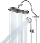 Hibbent 10 Inch High Pressure Rainfall Shower Head/Handheld Showerhead Combo with 12 Inch Adjustable Curved Shower Extension Arm,7-Spray,71-inch Hose Adhesive Showerhead Holder,Chrome