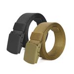 Heshebuy 2 Pieces Nylon Canvas Belt for Men and Women Commuter All-match Automatic Buckle Belt Outdoors, Military Tactical Belt For Leisure Sports (Black+Khaki)