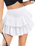 Avidlove Women Pleated Skirt High Waist Mini Skirt Girls Sexy Solid Ruffle Hem Skirt Stretchy Short Skater Tennis School Basic Skirt White L