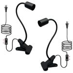 Desk Clip Lamp Holder 2 Pack Desk Light Adapter Clip on Light with 240cm Cord Adjustable Flexible Neck Clamp Light with 35cm Stable Gooseneck Grow Lights for Indoor Plants, Black(No Bulb)