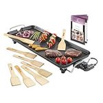 MisterChef XL Teppanyaki Grill - Electric BBQ Table Top Grill with Adjustable Temperature Control and 8 Spatulas - 1800W - Free Recipe Book Enclosed, 2 Year Warranty