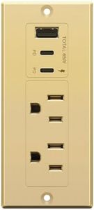 LIDER Rectangle Desktop Power Grommet with USB-C PD60W & USB-A, USB Combined Output 65W, 12A AC Outlets, Auto-Slide Cover, 6.5ft Cord, Desk Charging Station, ETL Listed, Thermoplastic, Matte Gold