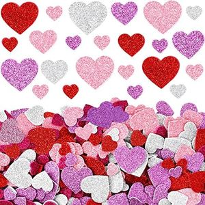 DONGDA 300Pcs Autocollants Cœur en Mousse, Autocollants en Mousse de Paillettes, Autocollantes Enfants Coeur Stickers Paillettes, Stickers Mousses Colorés Gommettes pour Artisanat DIY Décoration