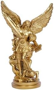 San Miguel Arcangel Statue 12inch St Michael Statue Saint Archangel Michael Statue Defeated Lucifer Tramples Demon Resin Battle Angel Sculpture Collectible Sculpture Religious Figurines Decor (Gold)