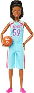 Barbie Made to Move Doll & Accessories, Brunette Basketball Player Wearing Removable Uniform with Ball, 22 Bendable Joints