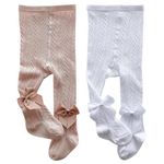 XPXGMT 2 Pack Hollowout Bow Baby Girls Tights Mesh CottonToddler Girls Leggings 0-12 Months