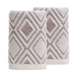 Pidada Hand Towels Set of 2 Diamond Pattern 100% Cotton Absorbent Soft Decorative Towel for Bathroom 13.4 x 29.5 Inch (Beige Brown)