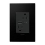 Legrand adorne Dual-USB, 15A, Ultra-Fast Charge, 6 Amp, Type A/C, USB, Hybrid Outlet (With Wall Plate, Graphite)