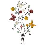 Remenna Metal Wall Art- Flower & Butterfly Wall Decor Modern 27inch×17inch Farmhouse Decoration Rustic Wall Decor for Bedroom Bathroom Living room Outdoor Garden