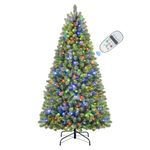 SHareconn 7.5ft Prelit Premium Artificial Hinged Christmas Tree with Remote Control,Timer, 470 Warm White & Color LED Changing Lights, 1264 Branch Tips, Perfect Choice for Xmas Decoration, 7.5 FT