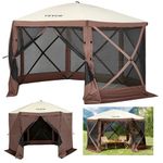 VEVOR Pop Up Gazebo Screen Tent, Pop-Up Instant Gazebo Tent with Mosquito Netting Outdoor Canopy, 6 Sided Sun Shelter 10x10ft with 6 Removable Wind Cloths & 2 Mesh Windows, Pavilion Tent for Patio