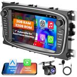 Car Radio Android Stereo for Ford Focus II C-MAX S-MAX Galaxy II Kuga Mondeo Built in Wireless CarPlay Android Auto Radio, Bluetooth Audio Receiver 7" Screen GPS Navi Backup Camera WiFi FM RDS SWC