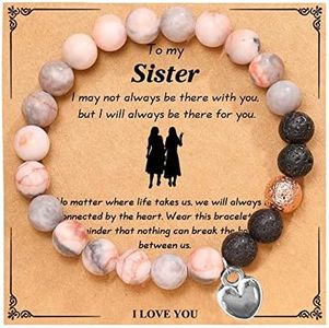 Natural Stone Black and Pink Bracrlets The Love Between Sisters Beaded Bracelets Love Gifts for Women and Girls-To my Sister