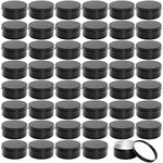 Foraineam 48 Pack 4 oz Metal Round Tins with Screw Lid, Black Aluminium Empty Candle Tins Storage Tin Jars, Cosmetic Sample Containers Travel Tin Cans for Salve, Cream, Spices or Candles