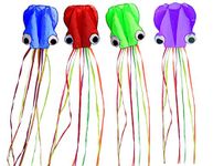 Set of 4 Large 157.5" High Cartoon Big Round Eyes Octopus Kites with Colorful Ribbon and Kite Board with 98.4 Foot String for Kids Toy Enjoy Parent-Child Time Beach Park Outdoor