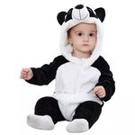 BRANDONN Unisex Baby Flannel Jumpsuit Panda Style Cosplay Clothes Bunting Outfits Snowsuit Hooded Romper Outwear (Black Panda, 0-3 Months)