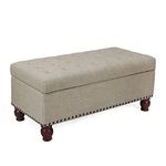 Homebeez Fabric Storage Ottoman Long Bench Button-Tufted Rectangular Footstool with Wood Legs(Beige)