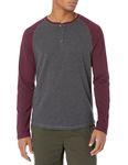 Amazon Essentials Men's Slim-Fit Long-Sleeve Henley Shirt, Charcoal Heather/Burgundy, L