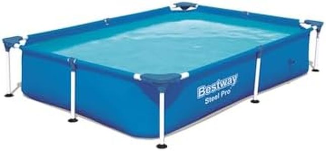 Bestway Steel Pro 87 Inch x 59 Inch x 17 Inch Rectangular Metal Frame Above Ground Outdoor Backyard Swimming Pool, Blue (Pool Only)