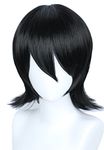 Linfairy Unisex Short Straight Cosplay Wig Halloween Costume Full Wig (black)