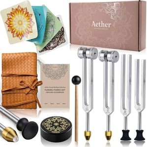 Tuning Forks for Healing Set - 4 Frequencies (128Hz, 136.1Hz, 432Hz, 528Hz) with Gem Foot, Visual Mandala Cards - Premium Sound Therapy Kit for Mindful Relaxation, Anxiety Relief & Holistic Wellness