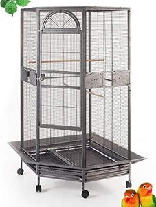 64" Extra Large Corner Flight Bird Parrot Cage for Cockatiel Parakeet Budgies Parrot with Around Metal Seed Skirts, Tight 1/2-Inch Bar Spacing (BlackVein)