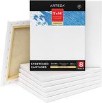 ARTEZA Premium Stretched Canvas, 11 x 14 Inches, Pack of 8, Blank White Canvas Boards for Acrylic, Oil and Gouache Painting