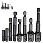 Yuentoen 8 Pieces Impact Socket Adapter,Drill Socket Adapter for Impact Driver with Hex Shank to Square Socket Drill Bits Bar Extension Set to Drive 1/4" 3/8" 1/2" Adapters Power Hand Tools